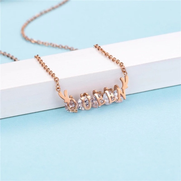 Water Resistant Rose Gold Queen of Diamond CZ Necklace, Pendant Necklace - Picture 3 of 7